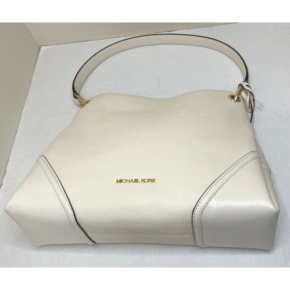 New Michael Kors Nicole Medium Shoulder Bag Leather Light Cream - Picture 3 of 6